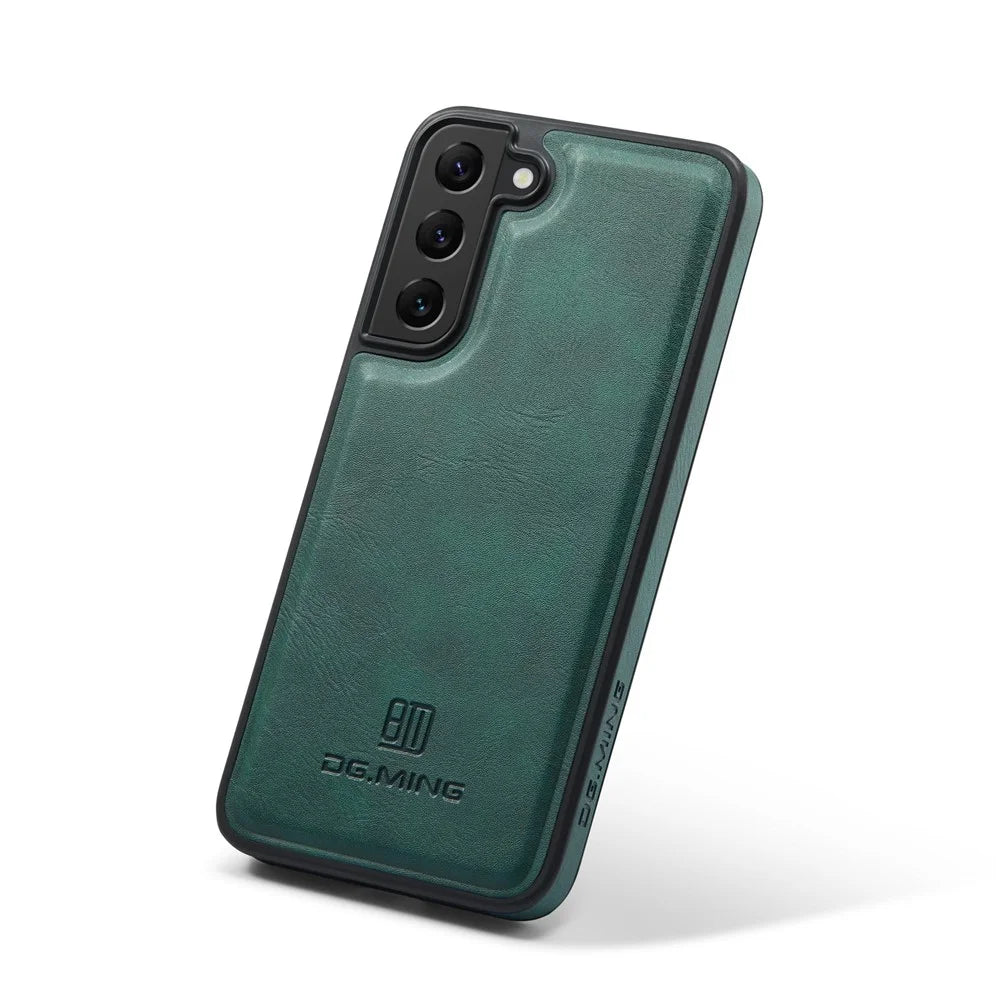 DG.MING For Samsung Galaxy S22+ 5G Phone Case PU Leather Coating Phone Cover - Green - 3