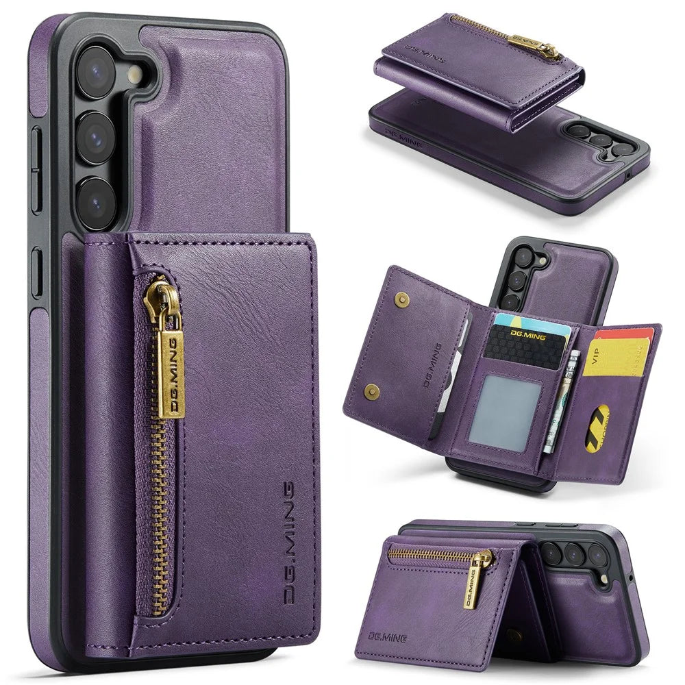 DG.MING M5 Series For Samsung Galaxy S23 Case Phone Cover with Detachable Wallet - Purple - 1