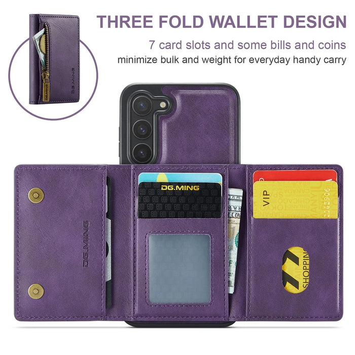 DG.MING M5 Series For Samsung Galaxy S23 Case Phone Cover with Detachable Wallet - Purple - 3