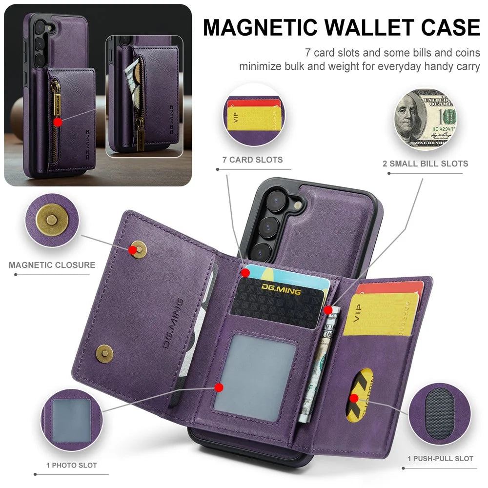 DG.MING M5 Series For Samsung Galaxy S23 Case Phone Cover with Detachable Wallet - Purple - 7