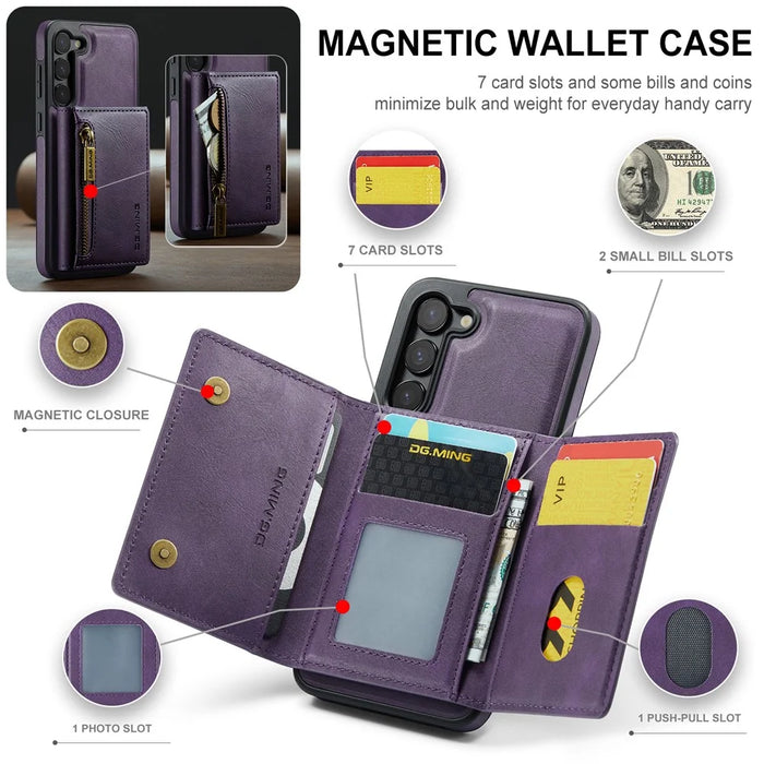 DG.MING M5 Series For Samsung Galaxy S23 Case Phone Cover with Detachable Wallet - Purple - 7