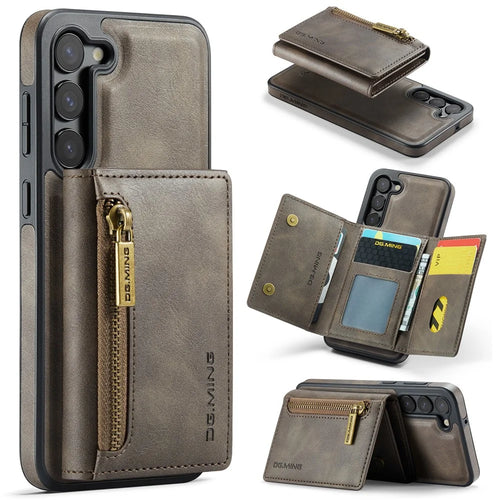 DG.MING M5 Series For Samsung Galaxy S22+ 5G Case Zipper Pocket Wallet Phone Cover - Coffee - 1