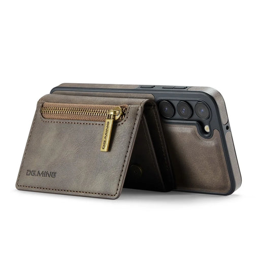 DG.MING M5 Series For Samsung Galaxy S22+ 5G Case Zipper Pocket Wallet Phone Cover - Coffee - 2