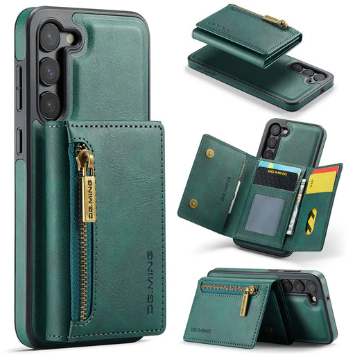 DG.MING M5 Series For Samsung Galaxy S22 5G Case Detachable Wallet Kickstand Phone Cover - Green - 1