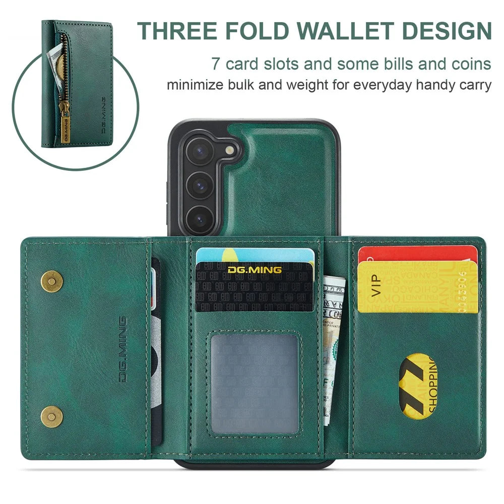 DG.MING M5 Series For Samsung Galaxy S22 5G Case Detachable Wallet Kickstand Phone Cover - Green - 3