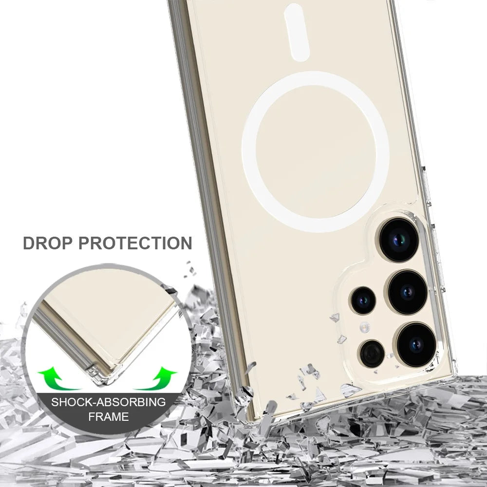 For Samsung Galaxy S24 Ultra Clear Case Acrylic+TPU Magnetic Phone Cover - 3