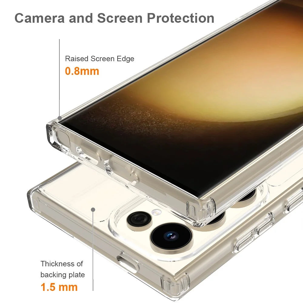 For Samsung Galaxy S24 Ultra Clear Case Acrylic+TPU Magnetic Phone Cover - 4
