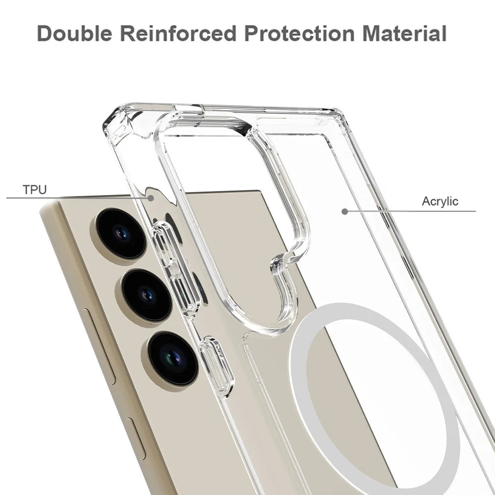For Samsung Galaxy S24 Ultra Clear Case Acrylic+TPU Magnetic Phone Cover - 5
