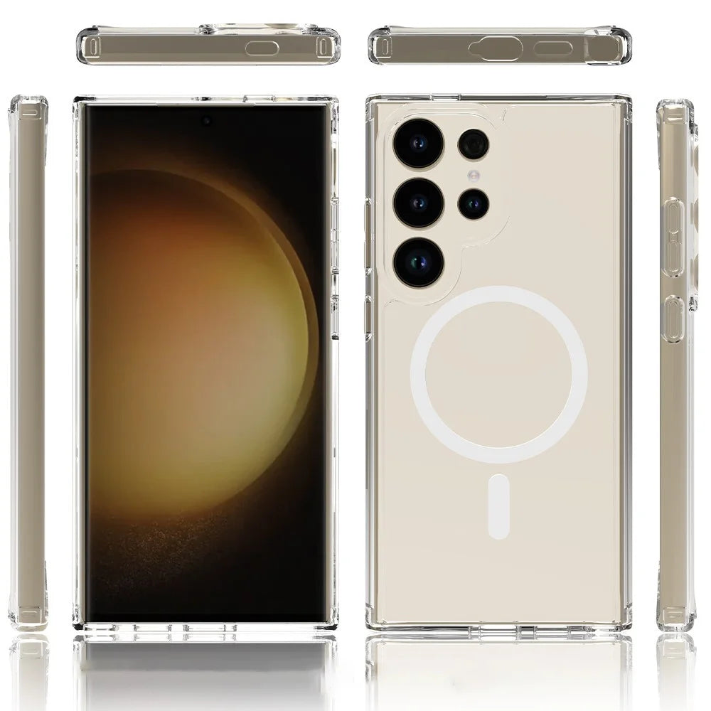 For Samsung Galaxy S24 Ultra Clear Case Acrylic+TPU Magnetic Phone Cover - 6