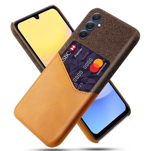 For Samsung Galaxy A15 5G Cell Phone Case Cloth Texture PU+PC Back Shell - Orange - 1