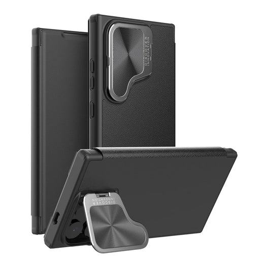 NILLKIN Qin Prop Series for Samsung Galaxy S24 Leather Case Lens Protection Kickstand Phone Cover - Litchi Texture / Black - 1