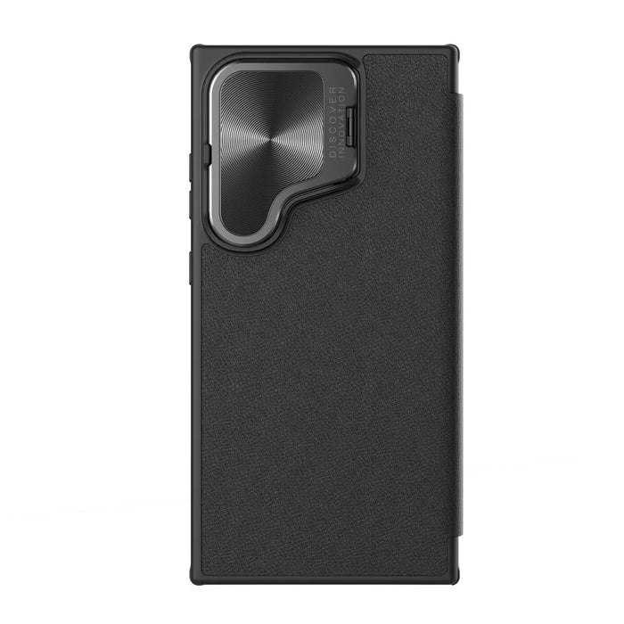 NILLKIN Qin Prop Series for Samsung Galaxy S24 Leather Case Lens Protection Kickstand Phone Cover - Litchi Texture / Black - 4