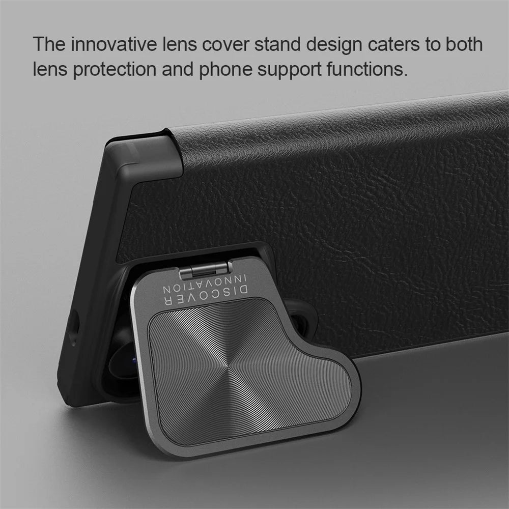 NILLKIN Qin Prop Series for Samsung Galaxy S24 Leather Case Lens Protection Kickstand Phone Cover - Litchi Texture / Black - 7