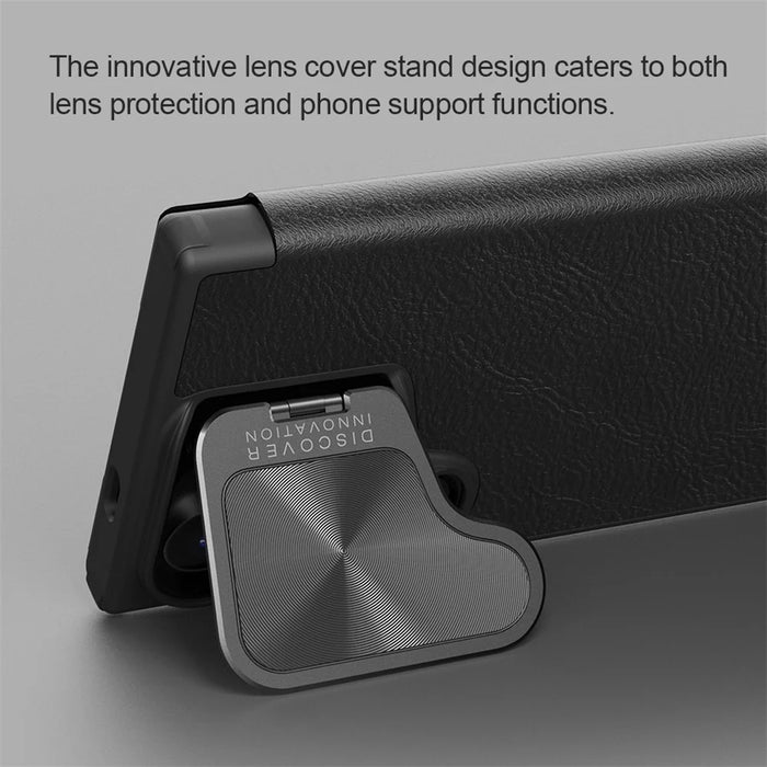 NILLKIN Qin Prop Series for Samsung Galaxy S24 Leather Case Lens Protection Kickstand Phone Cover - Litchi Texture / Black - 7