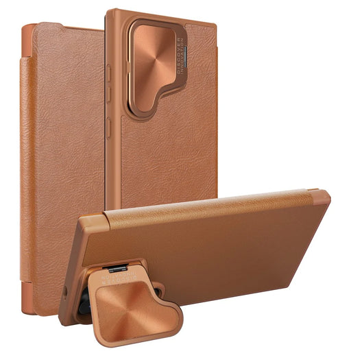 NILLKIN Qin Prop Series for Samsung Galaxy S24+ Leather Case Kickstand Card Holder Phone Cover - Brown - 1