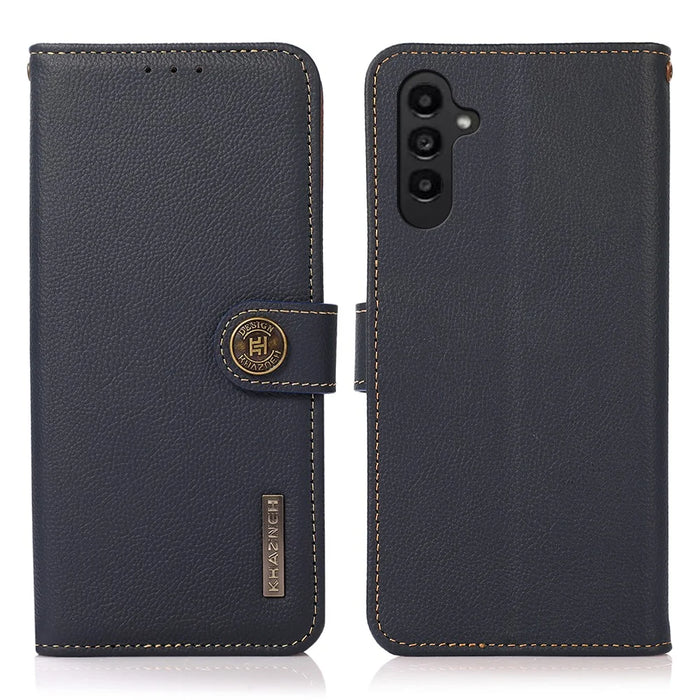 KHAZNEH For Samsung Galaxy A25 5G (Global) (161.0 x 76.5 x 8.3mm) Case Genuine Cow Leather+TPU RFID Blocking Wallet Cover - Blue - 1