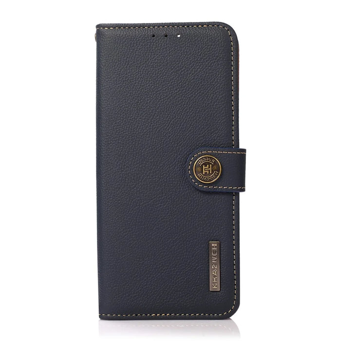 KHAZNEH For Samsung Galaxy A25 5G (Global) (161.0 x 76.5 x 8.3mm) Case Genuine Cow Leather+TPU RFID Blocking Wallet Cover - Blue - 7