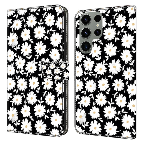 For Samsung Galaxy S24 Ultra Case Anti-fall PU Leather+TPU 3D Pattern Phone Guard Cover - Floral - 1