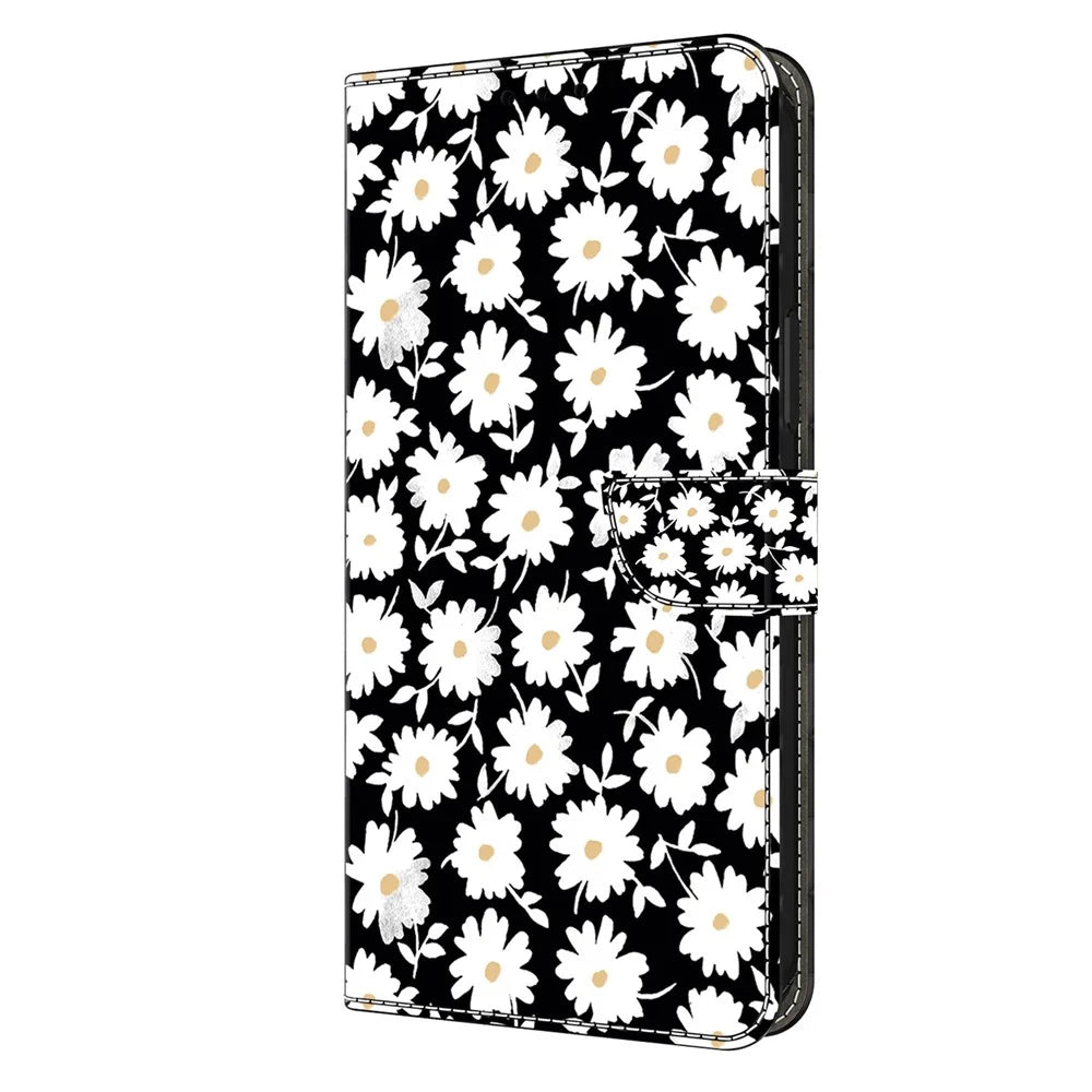 For Samsung Galaxy S24 Ultra Case Anti-fall PU Leather+TPU 3D Pattern Phone Guard Cover - Floral - 6