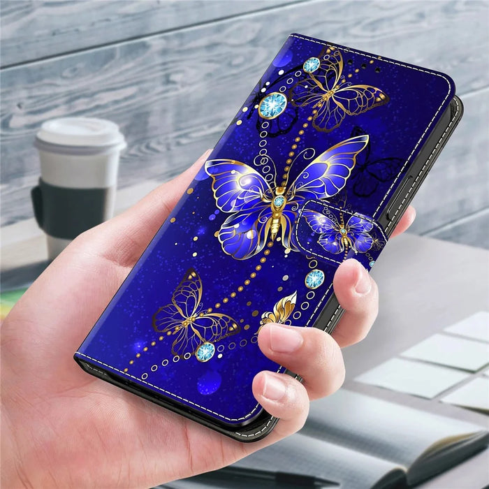 For Samsung Galaxy S24 Ultra Wallet Case PU Leather 3D Pattern Printing Stand Cover - Diamond Butterfly - 5