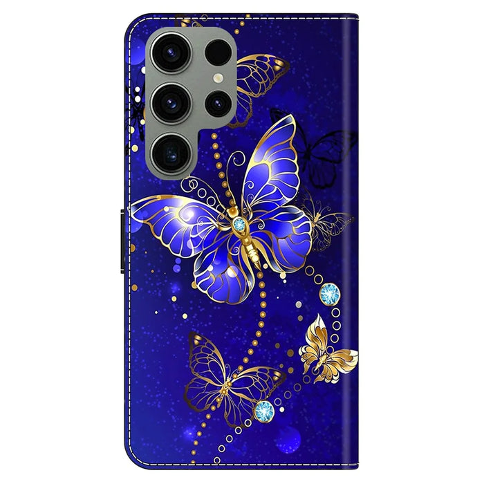 For Samsung Galaxy S24 Ultra Wallet Case PU Leather 3D Pattern Printing Stand Cover - Diamond Butterfly - 7