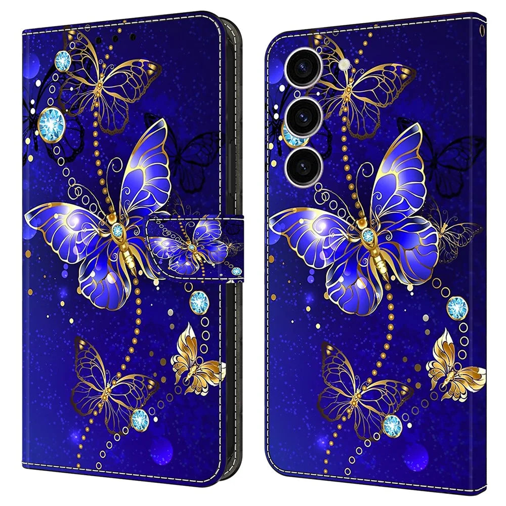 For Samsung Galaxy S24 Case 3D Pattern Printing Anti-drop Leather Cover - Diamond Butterfly - 1