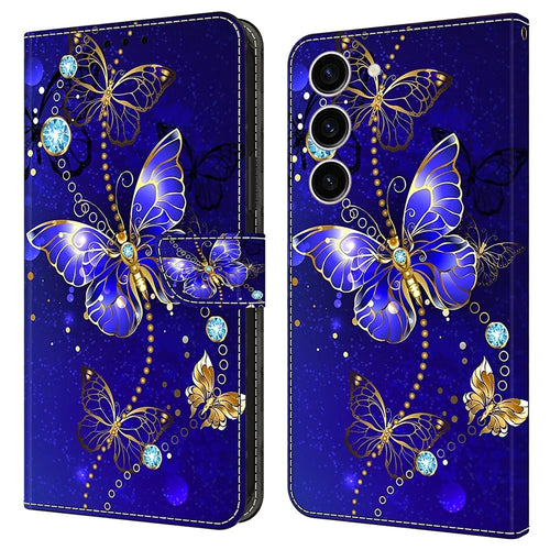 For Samsung Galaxy S24 Case 3D Pattern Printing Anti-drop Leather Cover - Diamond Butterfly - 1