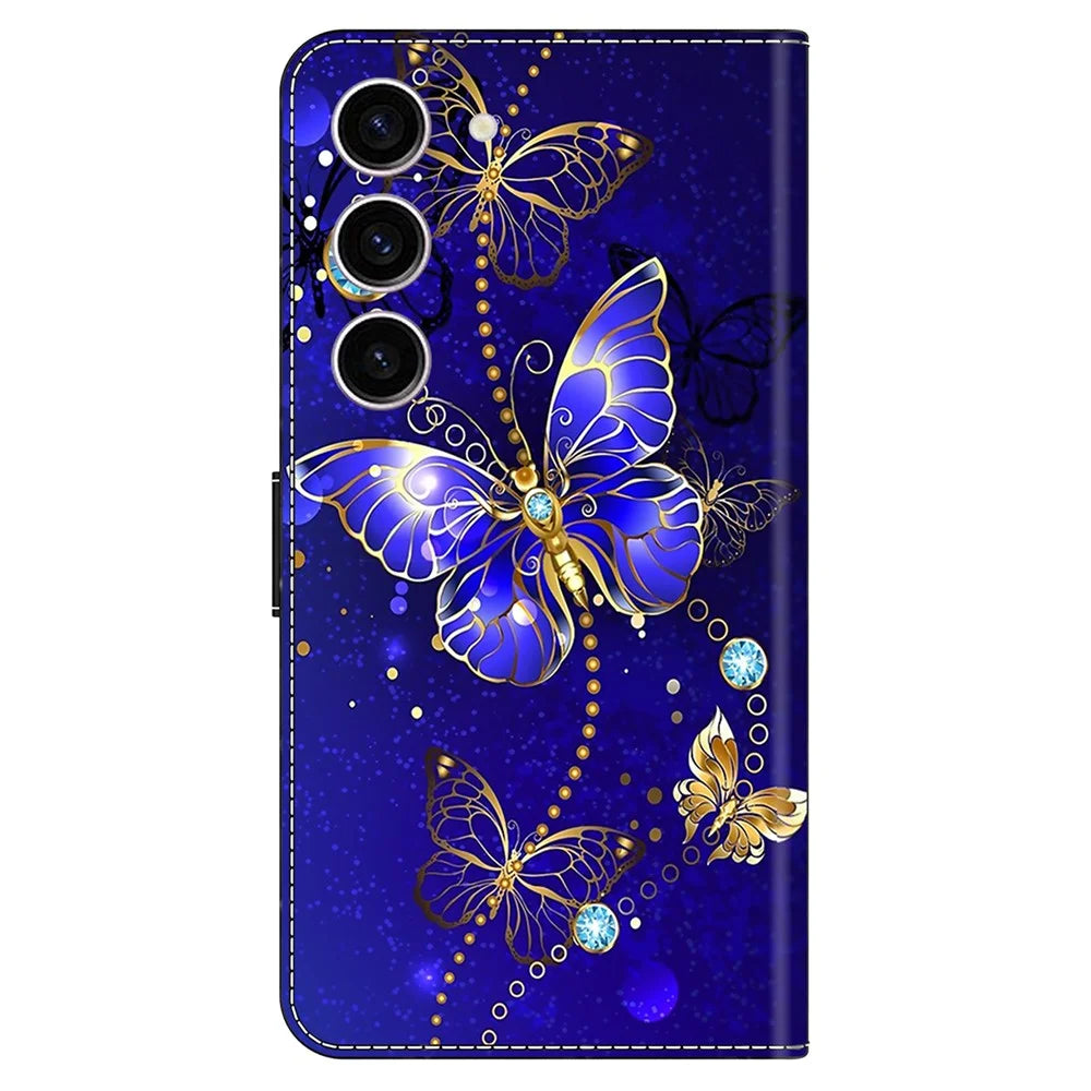 For Samsung Galaxy S24 Case 3D Pattern Printing Anti-drop Leather Cover - Diamond Butterfly - 7