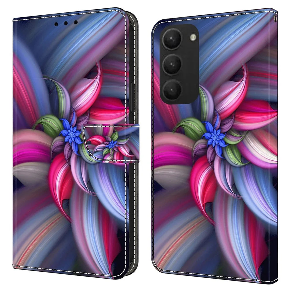 For Samsung Galaxy S24+ Case Stand Wallet Leather Cover with 3D Pattern Printing - Colorful Flowers - 1