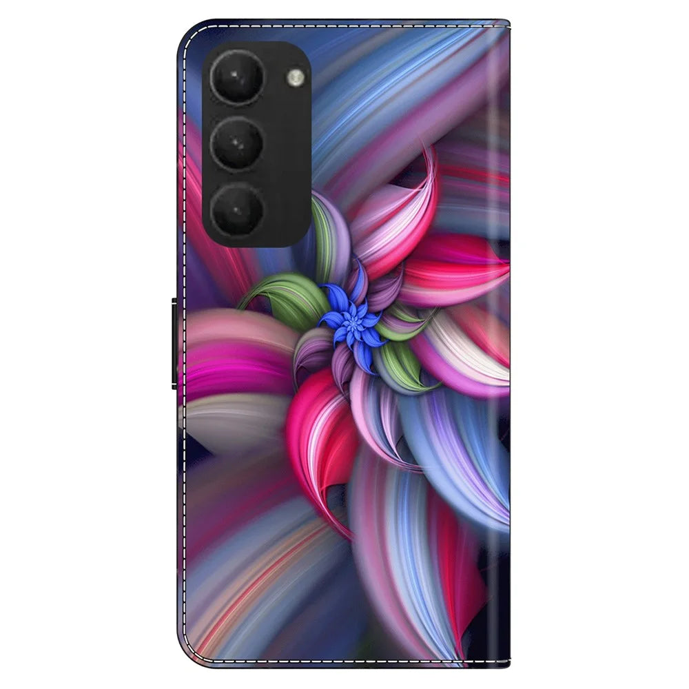 For Samsung Galaxy S24+ Case Stand Wallet Leather Cover with 3D Pattern Printing - Colorful Flowers - 7