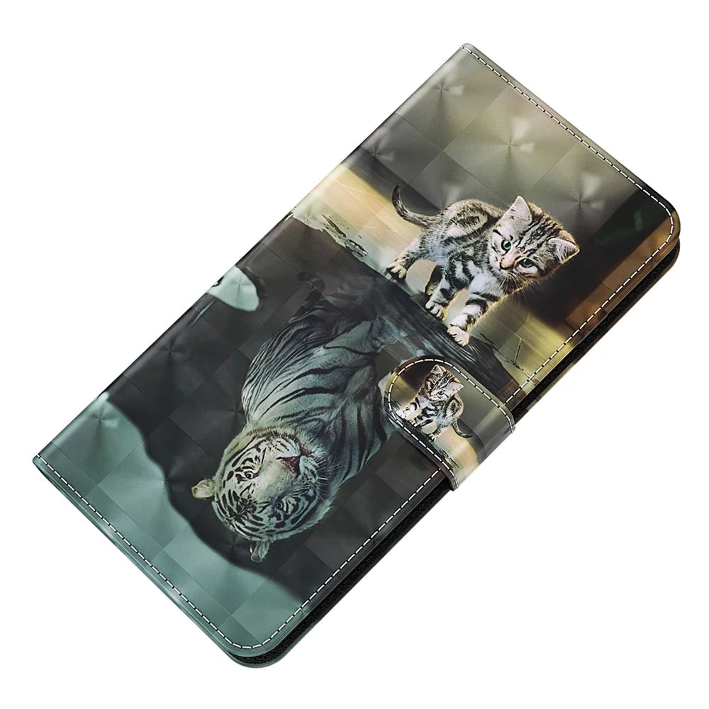 For Samsung Galaxy S24 Ultra Case 3D Pattern Leather Stand Phone Cover - Cat and Tiger - 4