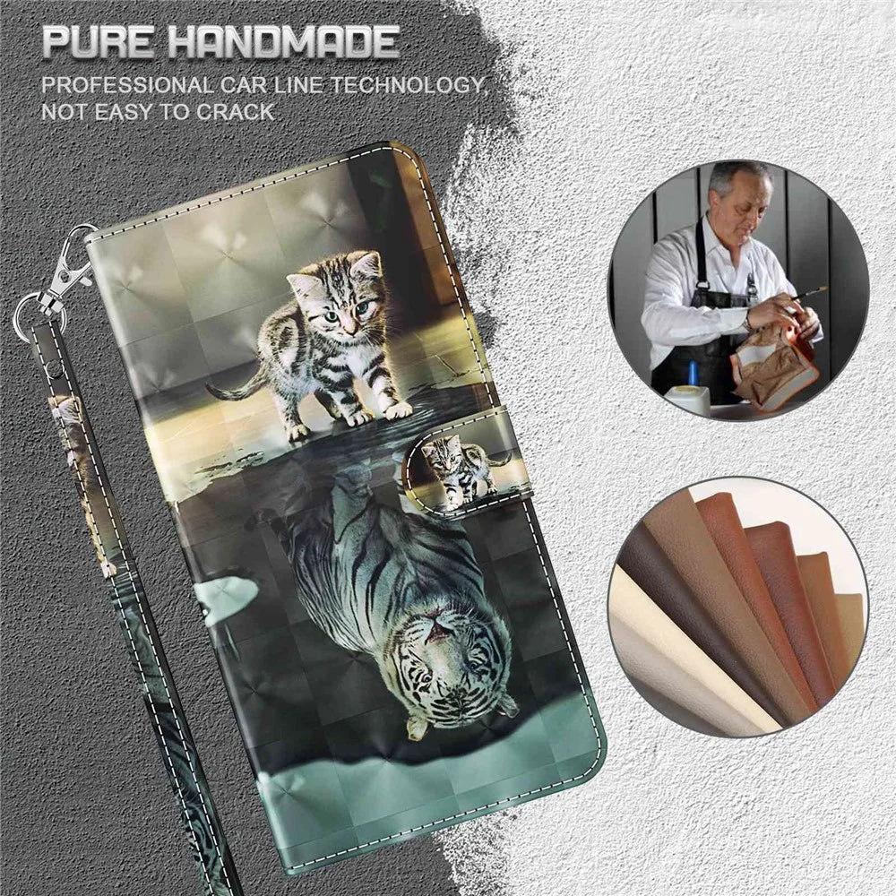 For Samsung Galaxy S24 Ultra Case 3D Pattern Leather Stand Phone Cover - Cat and Tiger - 6