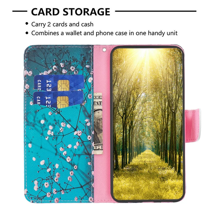 For TCL 40 SE Leather Case Pattern Printing Wallet Stand Cover - Plum Blossom - 3