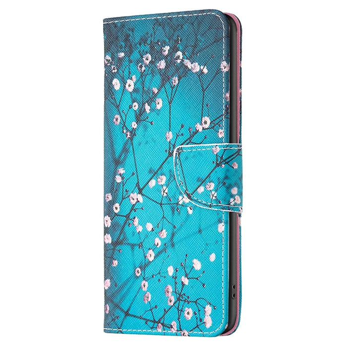 For TCL 40 SE Leather Case Pattern Printing Wallet Stand Cover - Plum Blossom - 4