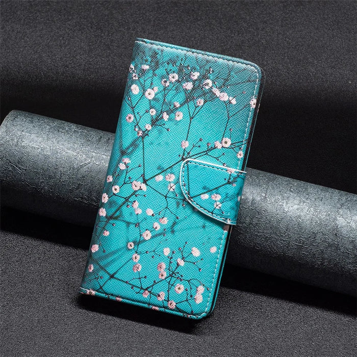 For TCL 40 SE Leather Case Pattern Printing Wallet Stand Cover - Plum Blossom - 6