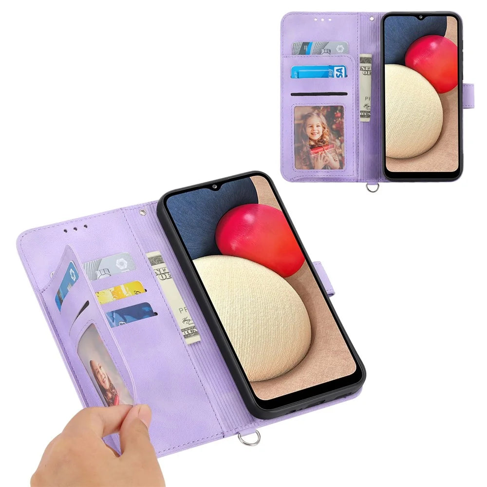 For Samsung Galaxy A35 5G Cell Phone Case TPU+PU Leather Flower Imprinted Cover with Straps - Light Purple - 2