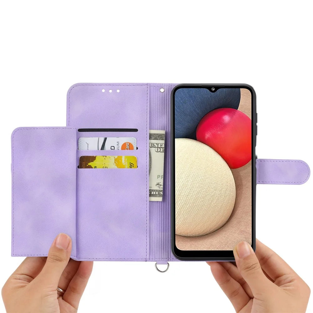For Samsung Galaxy A35 5G Cell Phone Case TPU+PU Leather Flower Imprinted Cover with Straps - Light Purple - 3
