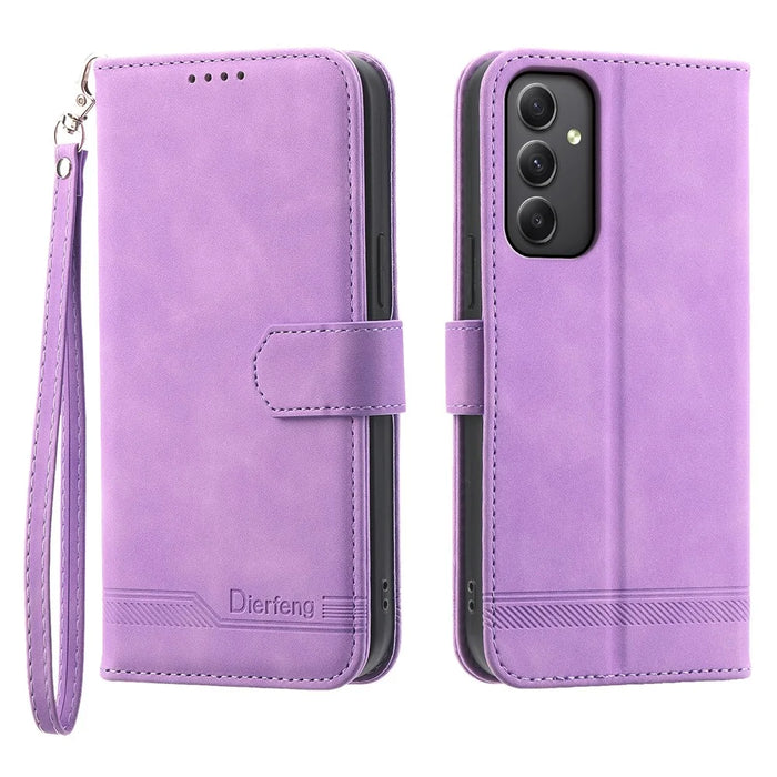 DIERFENG DF-03 For Samsung Galaxy A35 5G Case PU Leather Lines Imprinted Phone Stand Cover - Purple - 1