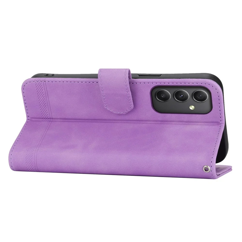 DIERFENG DF-03 For Samsung Galaxy A35 5G Case PU Leather Lines Imprinted Phone Stand Cover - Purple - 3