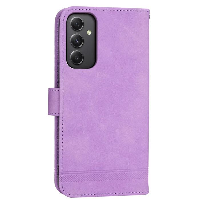 DIERFENG DF-03 For Samsung Galaxy A35 5G Case PU Leather Lines Imprinted Phone Stand Cover - Purple - 6