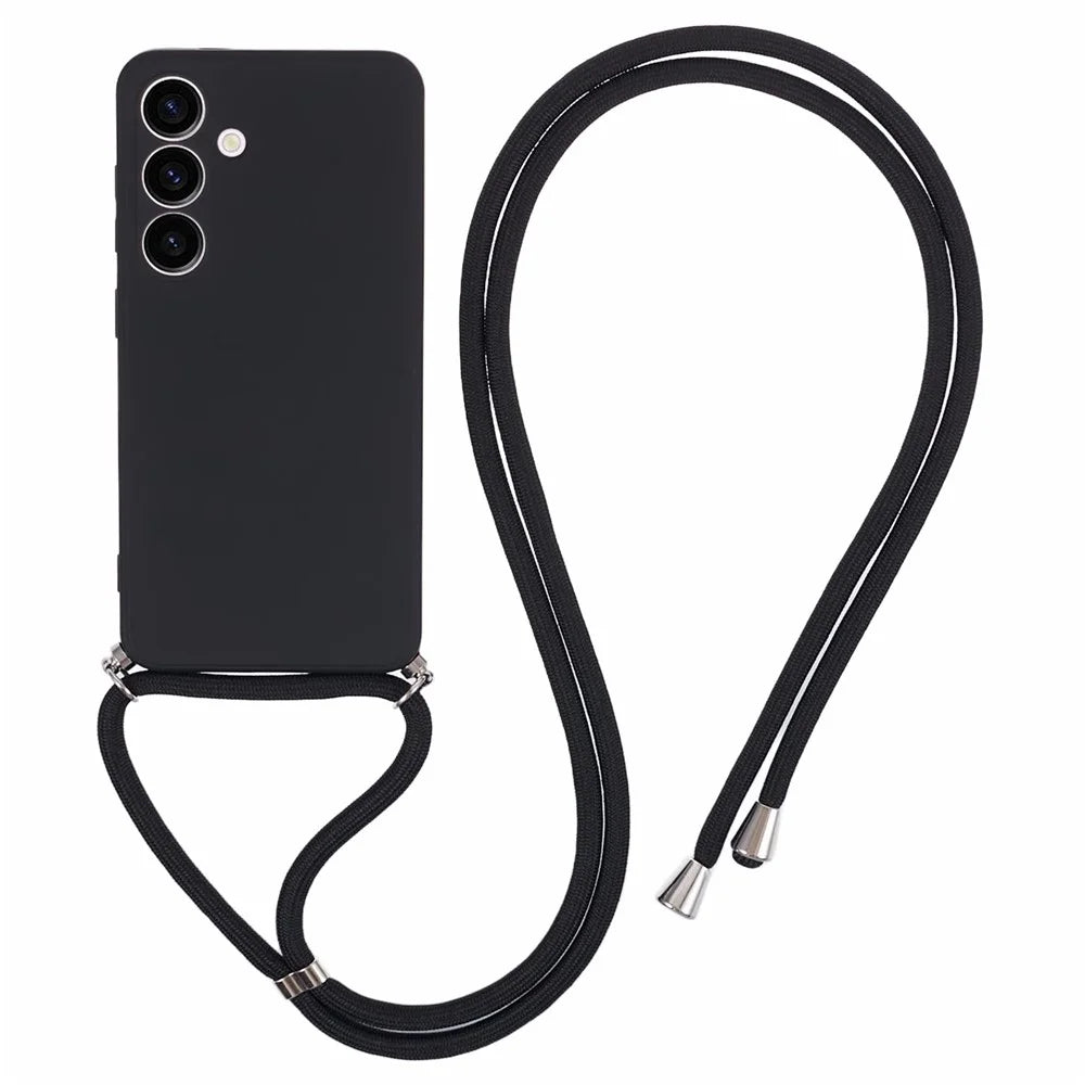 For Samsung Galaxy S24 Case with Lanyard TPU Fiber Inner Lining Protective Cover - Black - 1