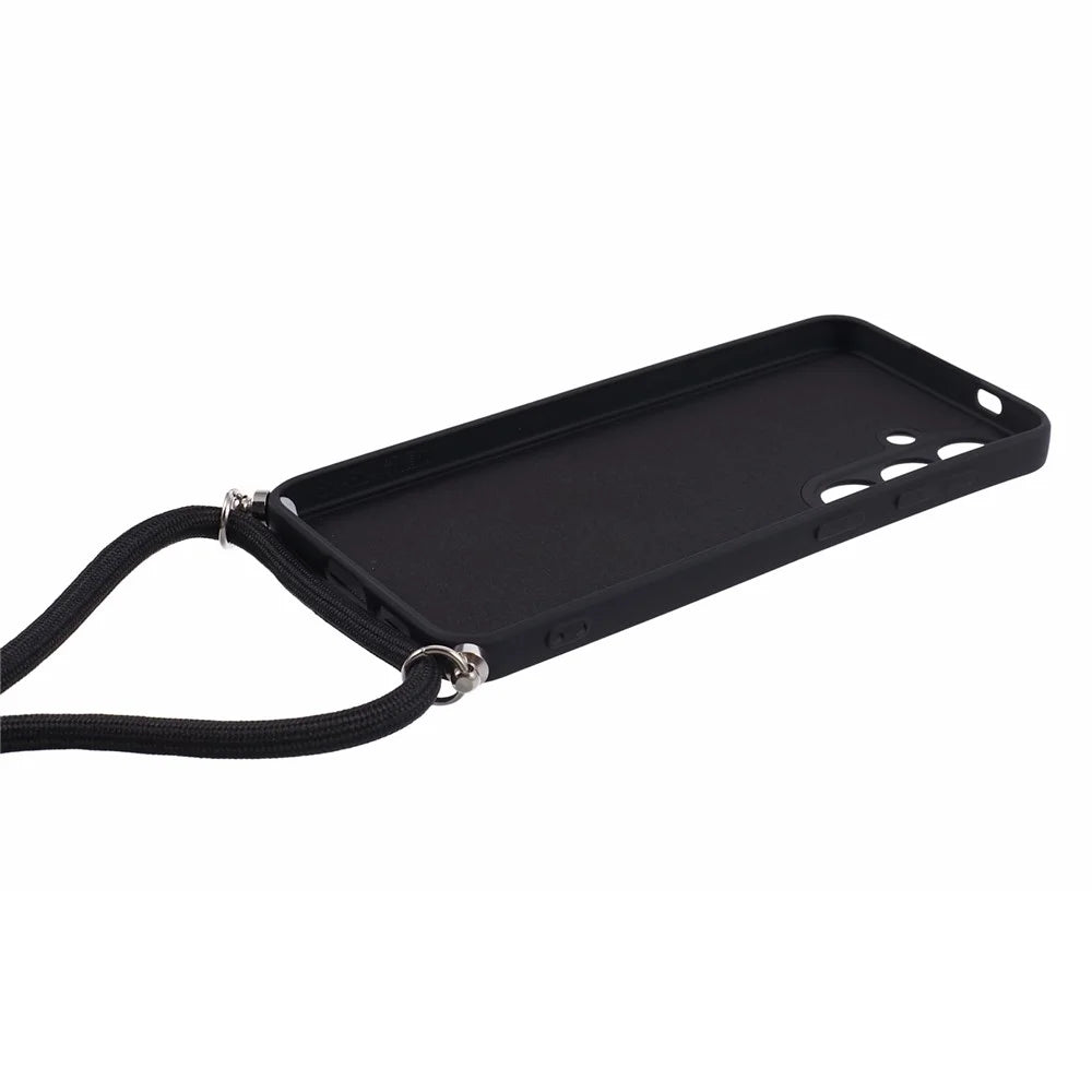 For Samsung Galaxy S24 Case with Lanyard TPU Fiber Inner Lining Protective Cover - Black - 4