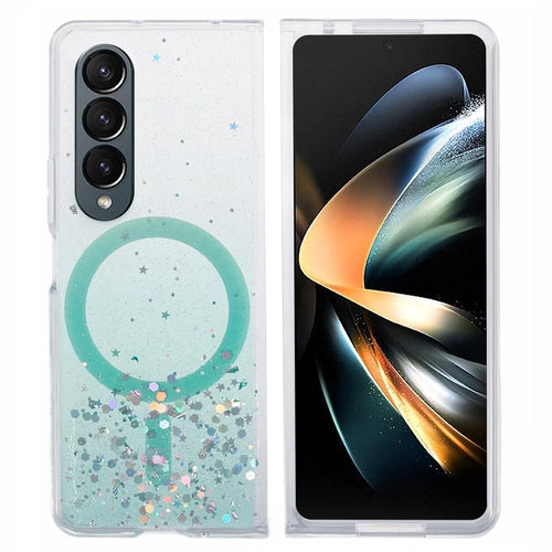 JTW Series For Samsung Galaxy Z Fold4 5G Magnetic Case Sparkle Epoxy TPU+Acrylic Protective Cover - Green - 1