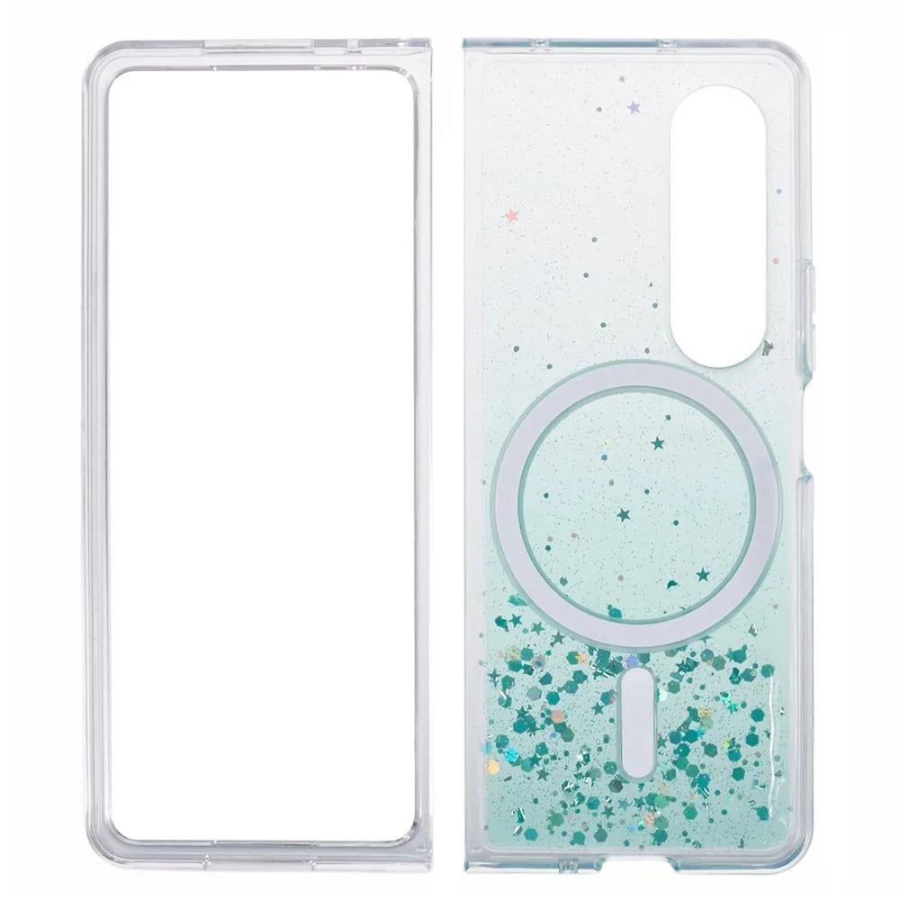 JTW Series For Samsung Galaxy Z Fold4 5G Magnetic Case Sparkle Epoxy TPU+Acrylic Protective Cover - Green - 2