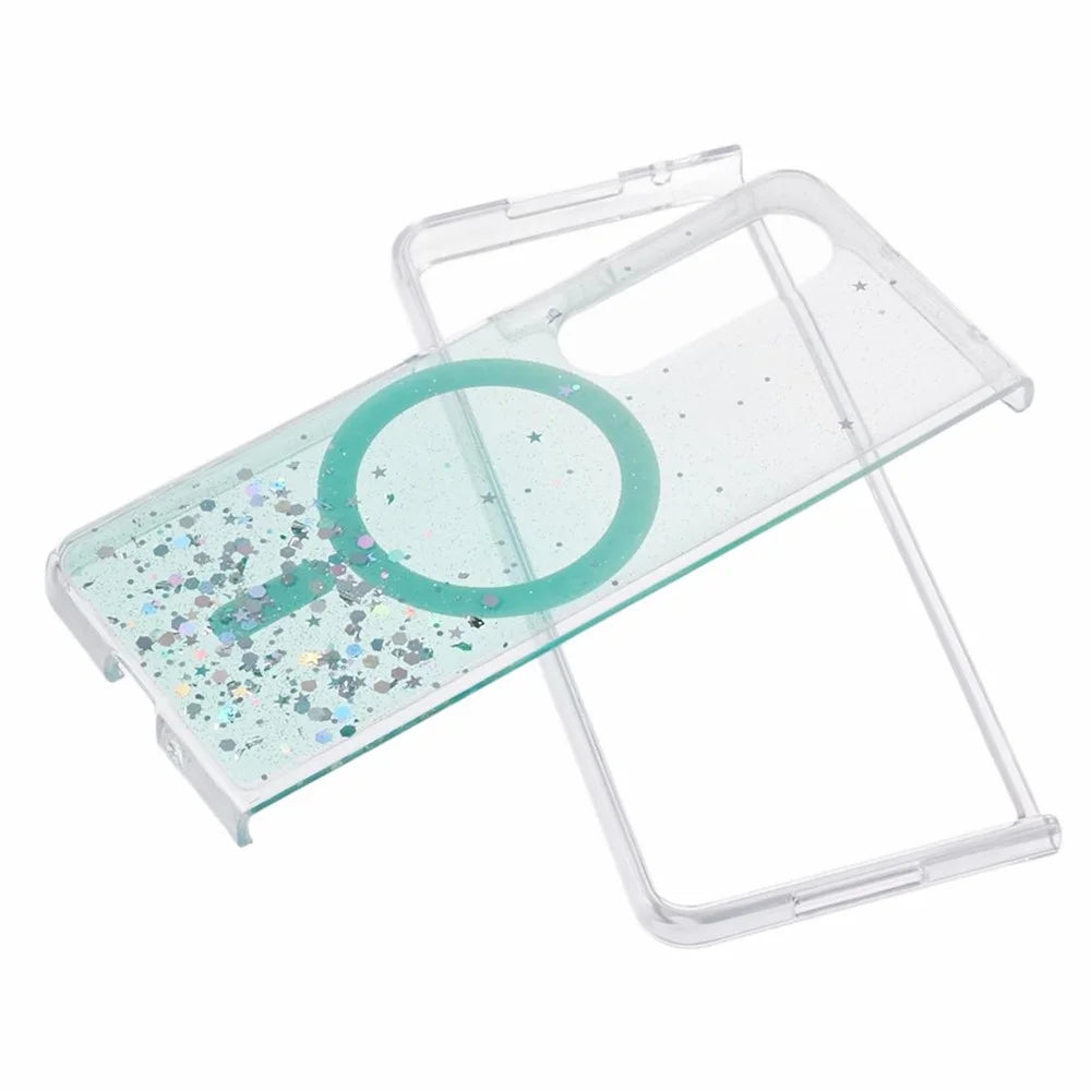 JTW Series For Samsung Galaxy Z Fold4 5G Magnetic Case Sparkle Epoxy TPU+Acrylic Protective Cover - Green - 3