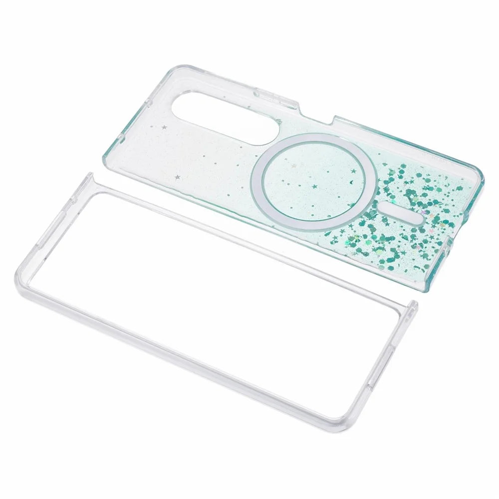 JTW Series For Samsung Galaxy Z Fold4 5G Magnetic Case Sparkle Epoxy TPU+Acrylic Protective Cover - Green - 4