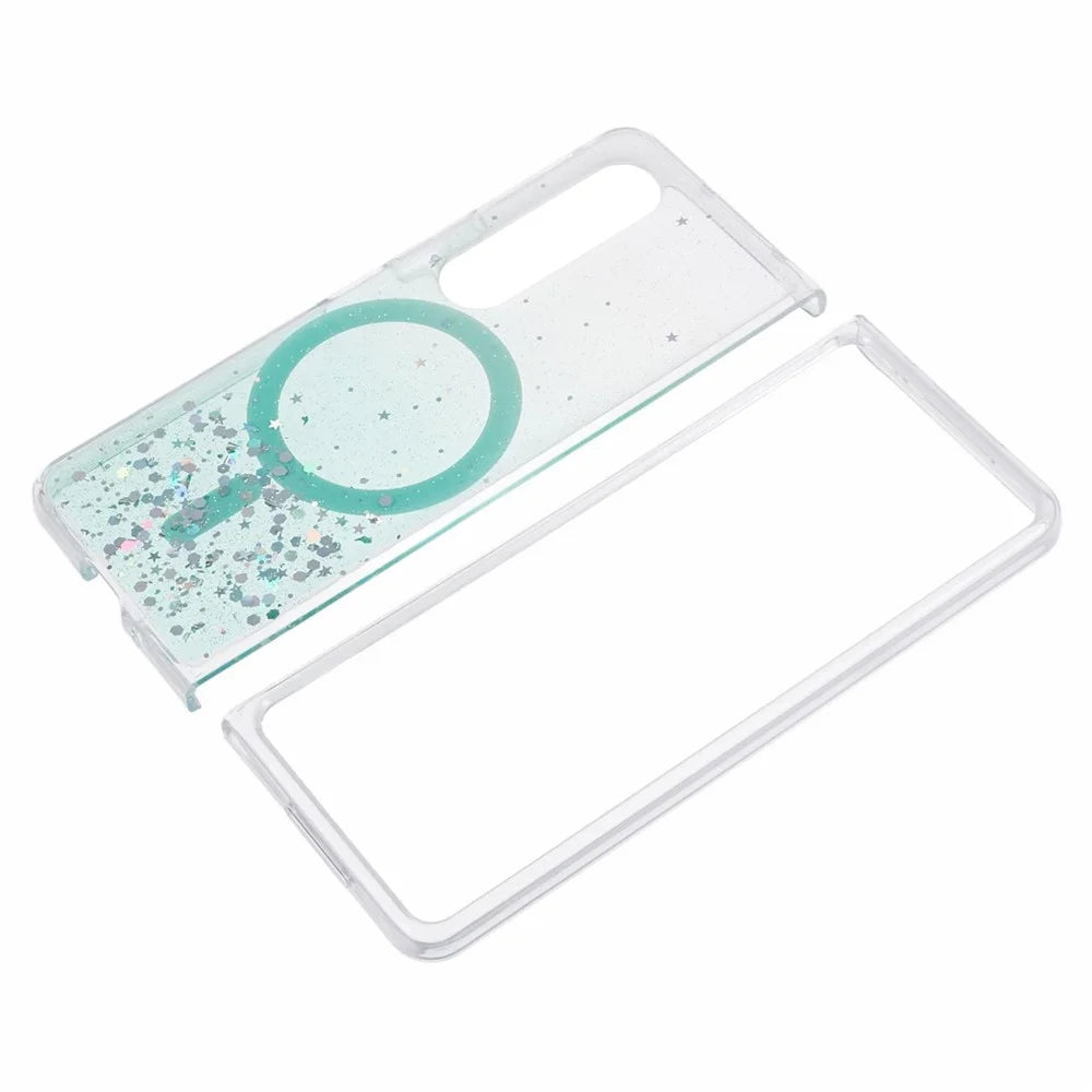JTW Series For Samsung Galaxy Z Fold4 5G Magnetic Case Sparkle Epoxy TPU+Acrylic Protective Cover - Green - 5