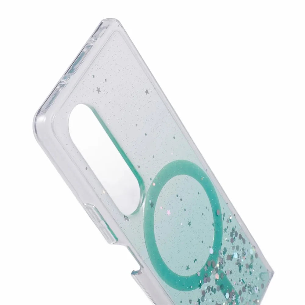 JTW Series For Samsung Galaxy Z Fold4 5G Magnetic Case Sparkle Epoxy TPU+Acrylic Protective Cover - Green - 6