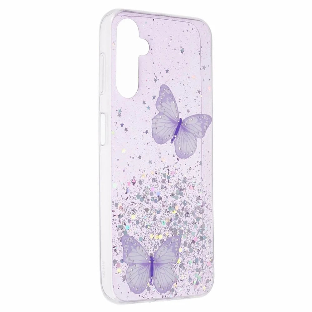 For Samsung Galaxy A54 5G Case AW Series TPU+PVC Butterfly Decor Sparkle Epoxy Cover - Purple - 3