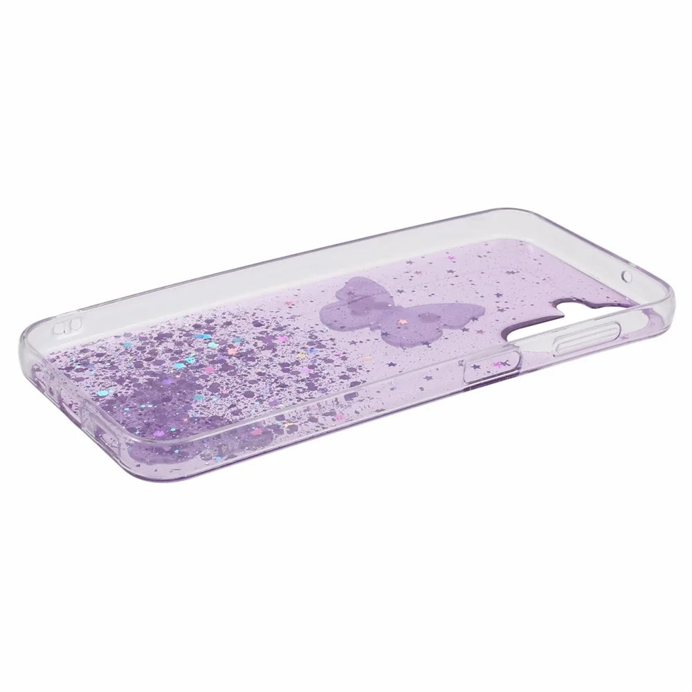 For Samsung Galaxy A54 5G Case AW Series TPU+PVC Butterfly Decor Sparkle Epoxy Cover - Purple - 5